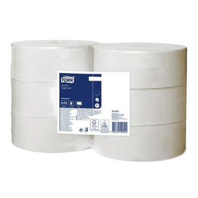 Toalettpapír, T1 rendszer, 2 rétegű, 26 cm átmérő, Universal "Jumbo", fehér
